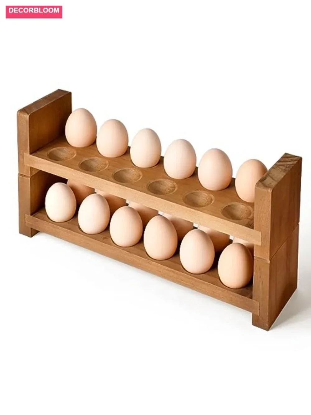 Wooden Double Layer Egg Tray Holder Countertop Stackable Storage Basket